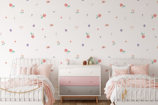 a bedroom with two beds and a dresser