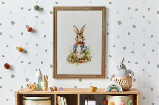a painting of a rabbit with a bow tie