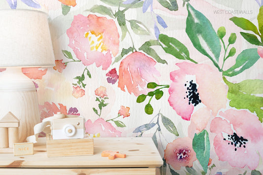 Bright and Cheery Painted Floral Wallpaper