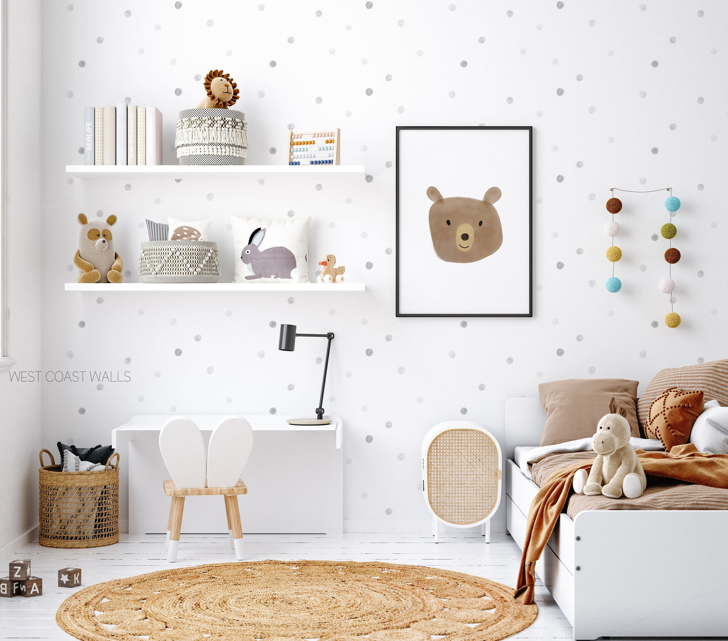 Grey Watercolor Removable Polka Dot Wall Decals