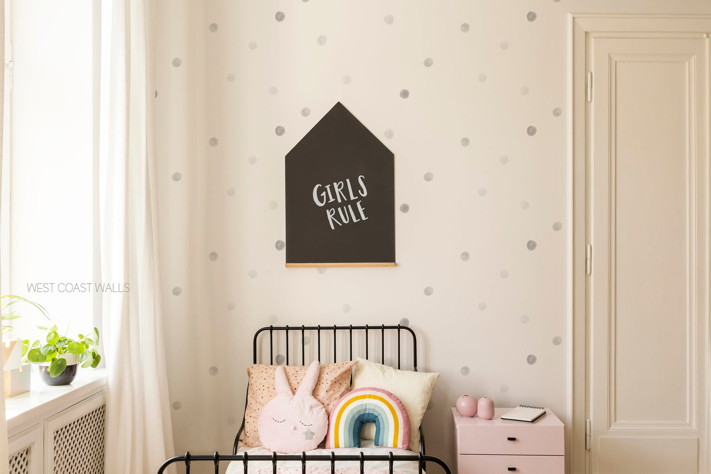 Grey Watercolor Removable Polka Dot Wall Decals