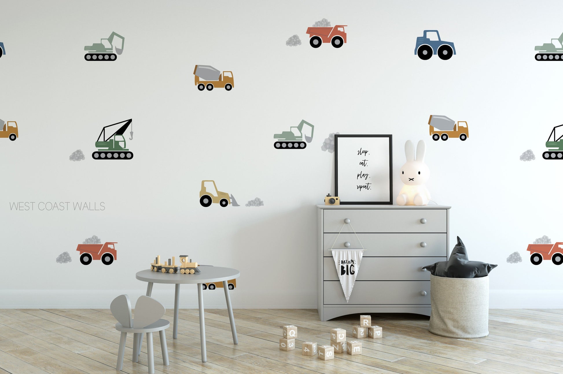 Neutral Construction Vehicles Removable Wall Decals