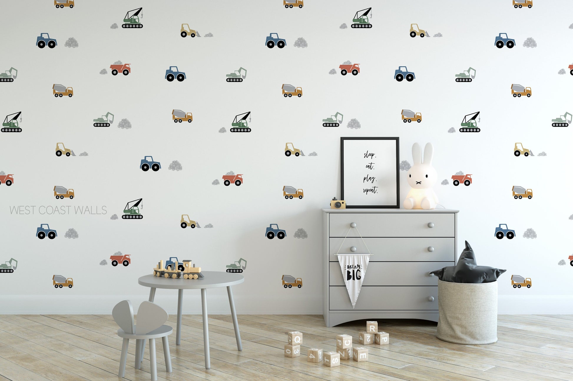 Neutral Construction Vehicles Removable Wall Decals