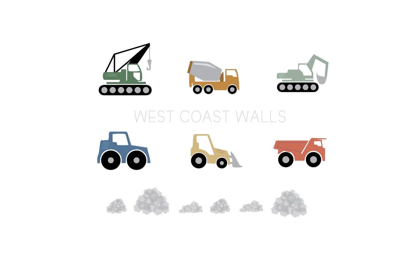 Neutral Construction Vehicles Removable Wall Decals