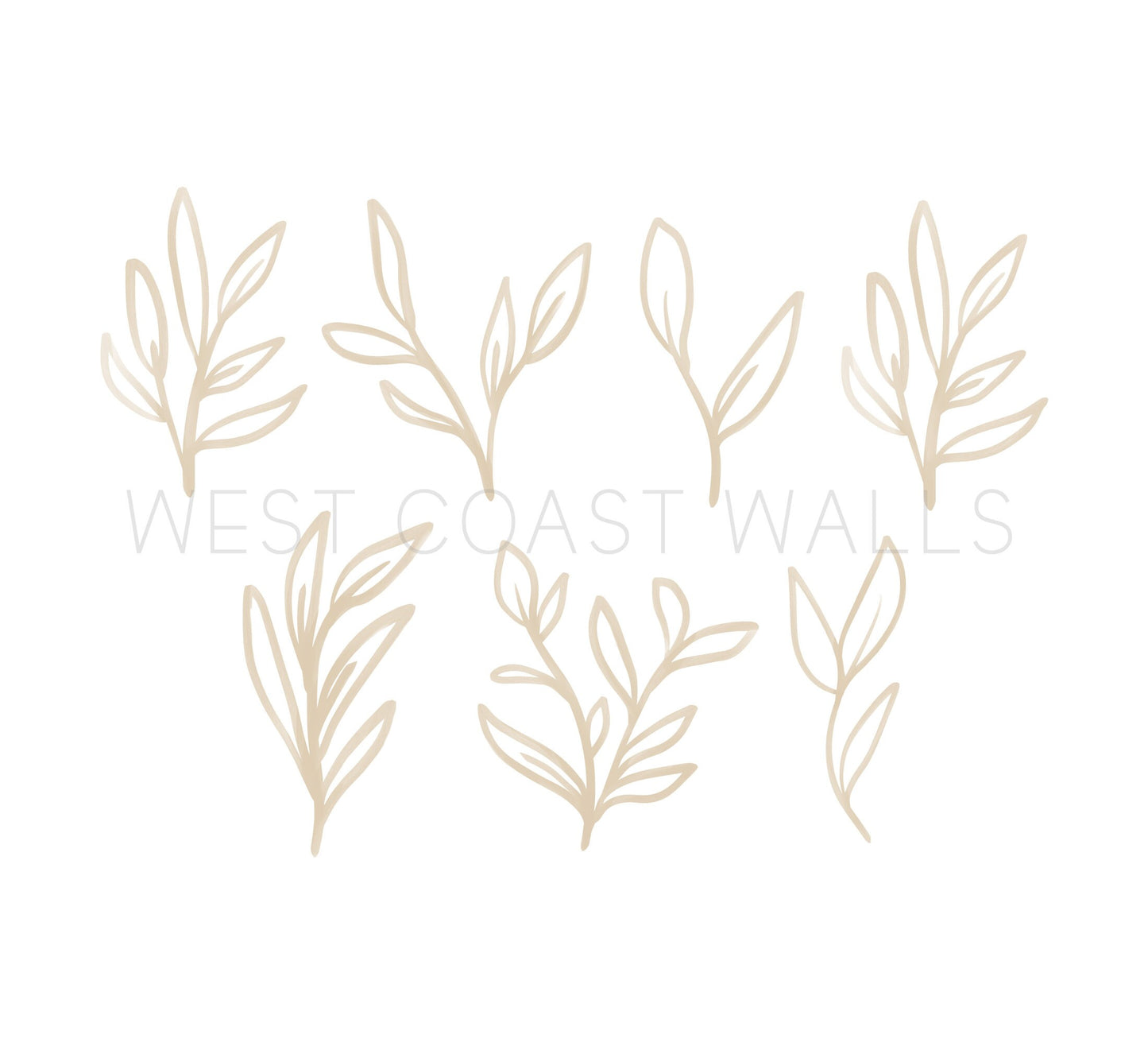 Beige Painted Botanical Leaves Removable Wall Decals