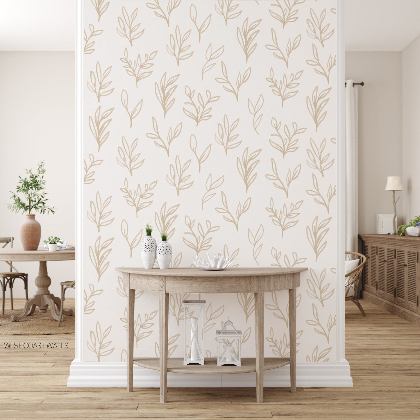 Beige Painted Botanical Leaves Removable Wall Decals