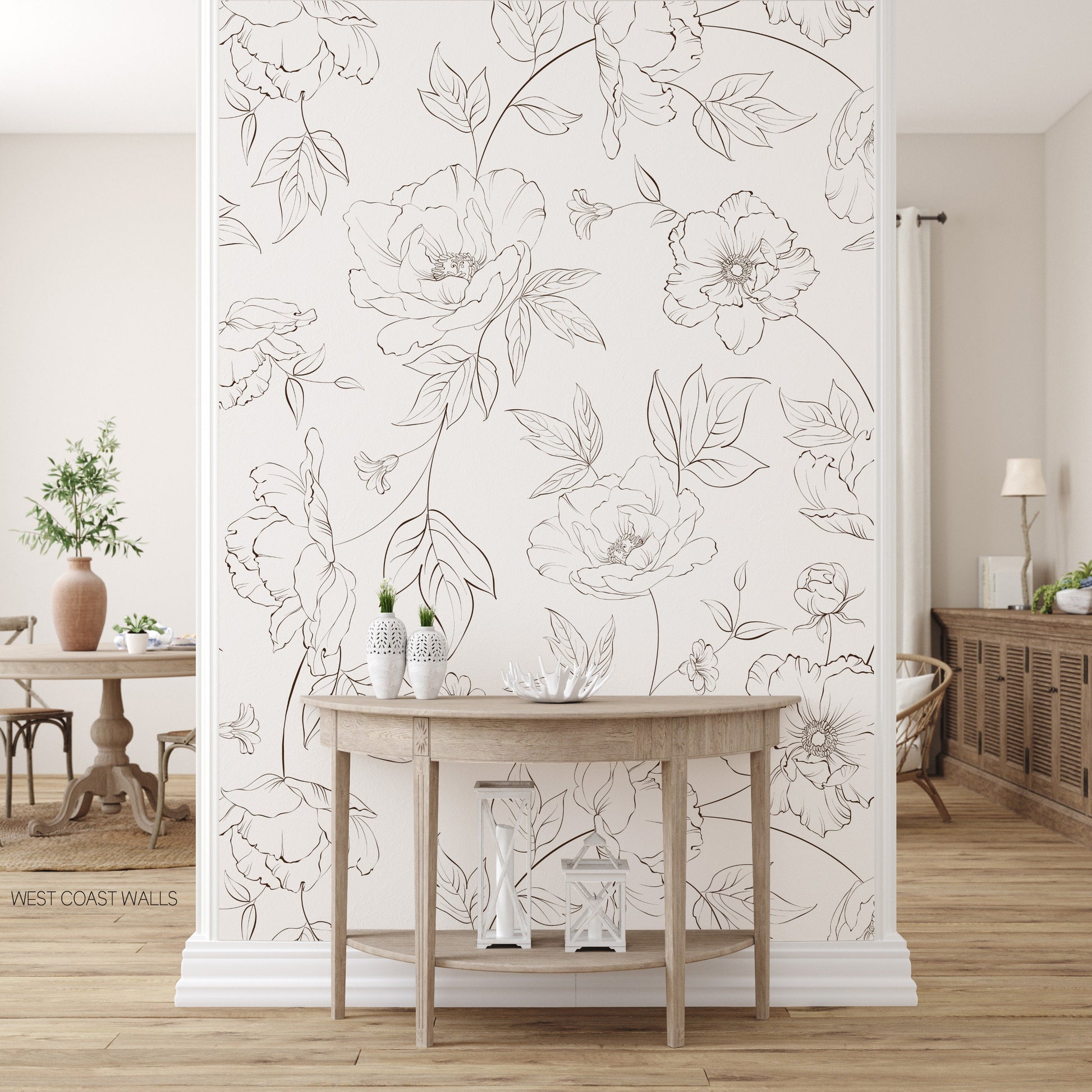 Large Delicate Drawn Floral Wallpaper