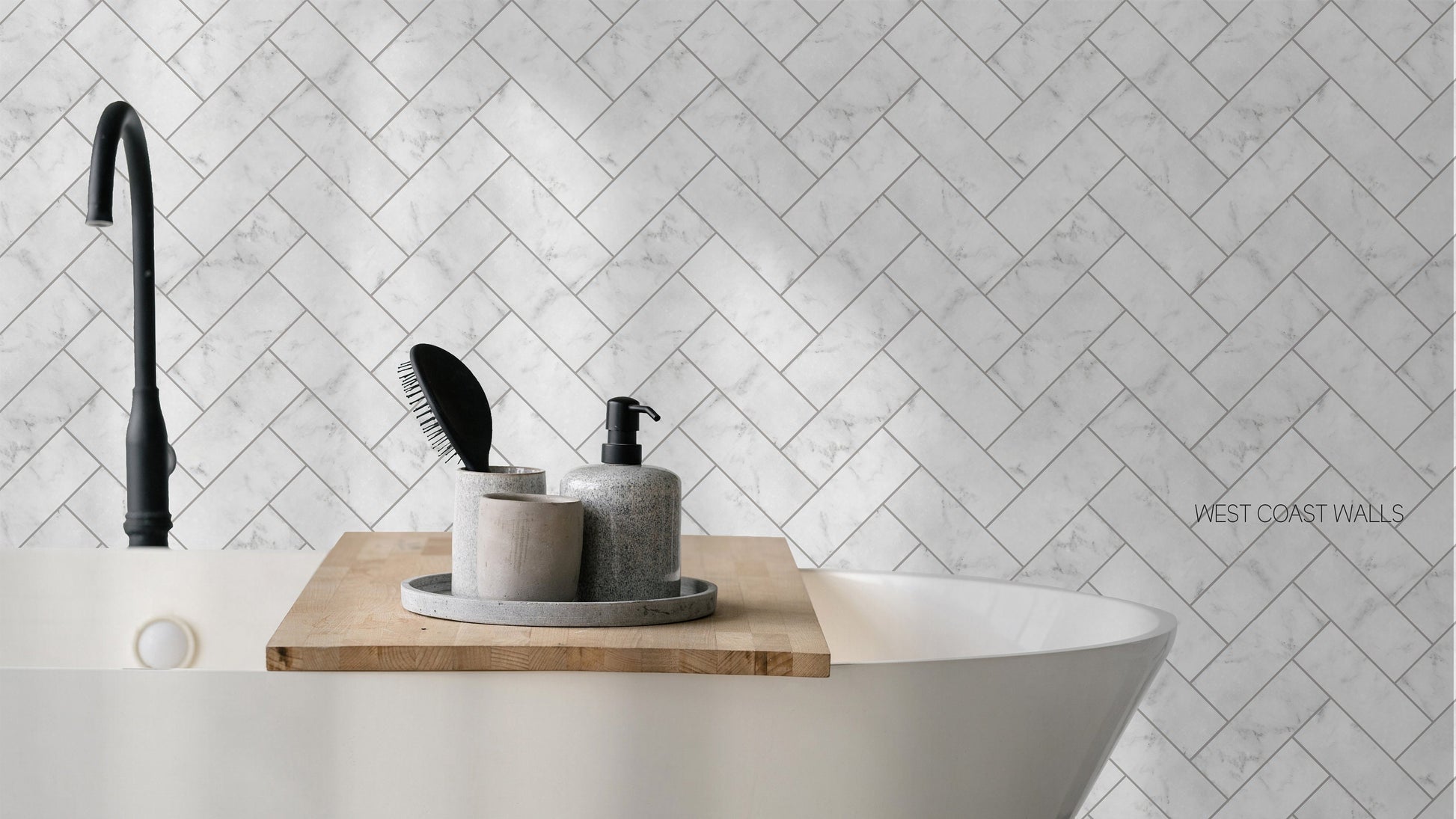 Marble Herringbone Tile Wallpaper