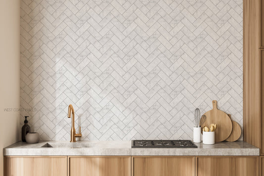 Marble Herringbone Tile Wallpaper