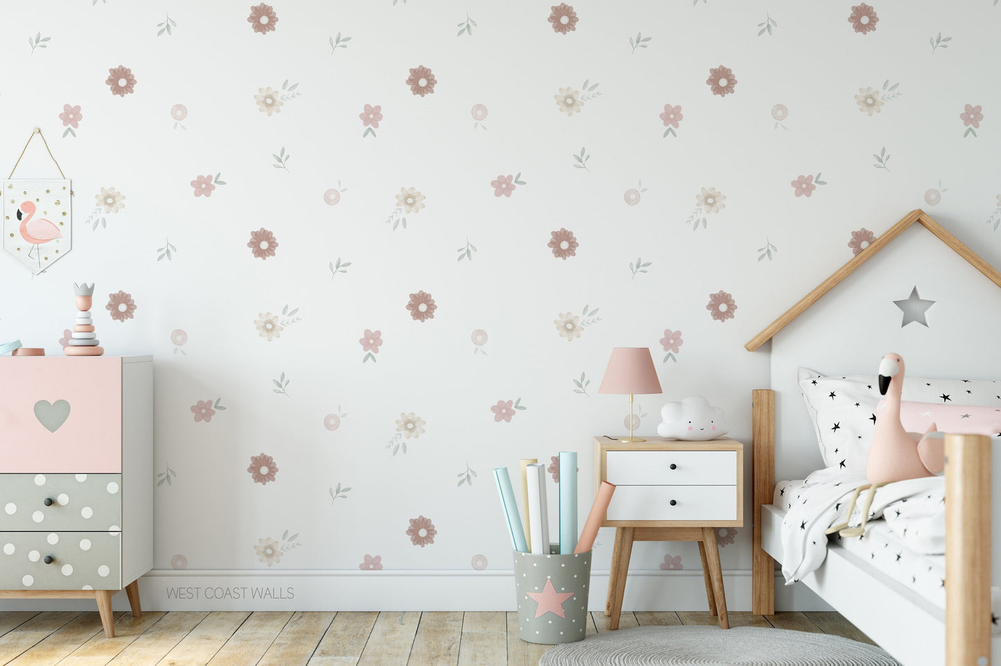 Muted Watercolour Painted Flowers Wall Decals