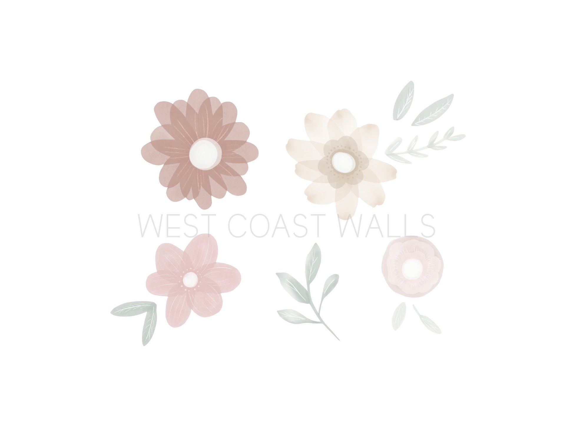 Muted Watercolour Painted Flowers Wall Decals