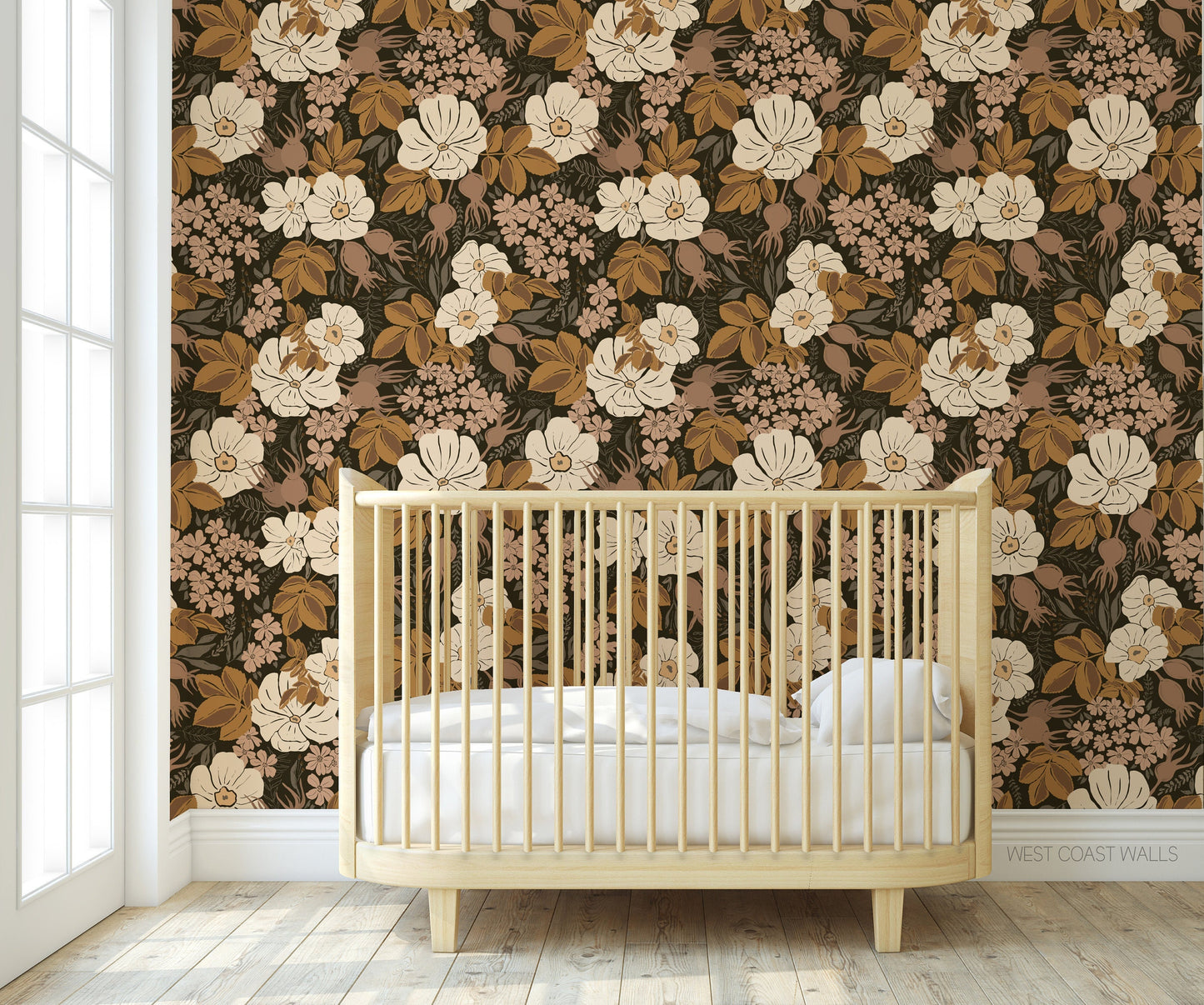 Brown and Pink Whimsical Floral Wallpaper