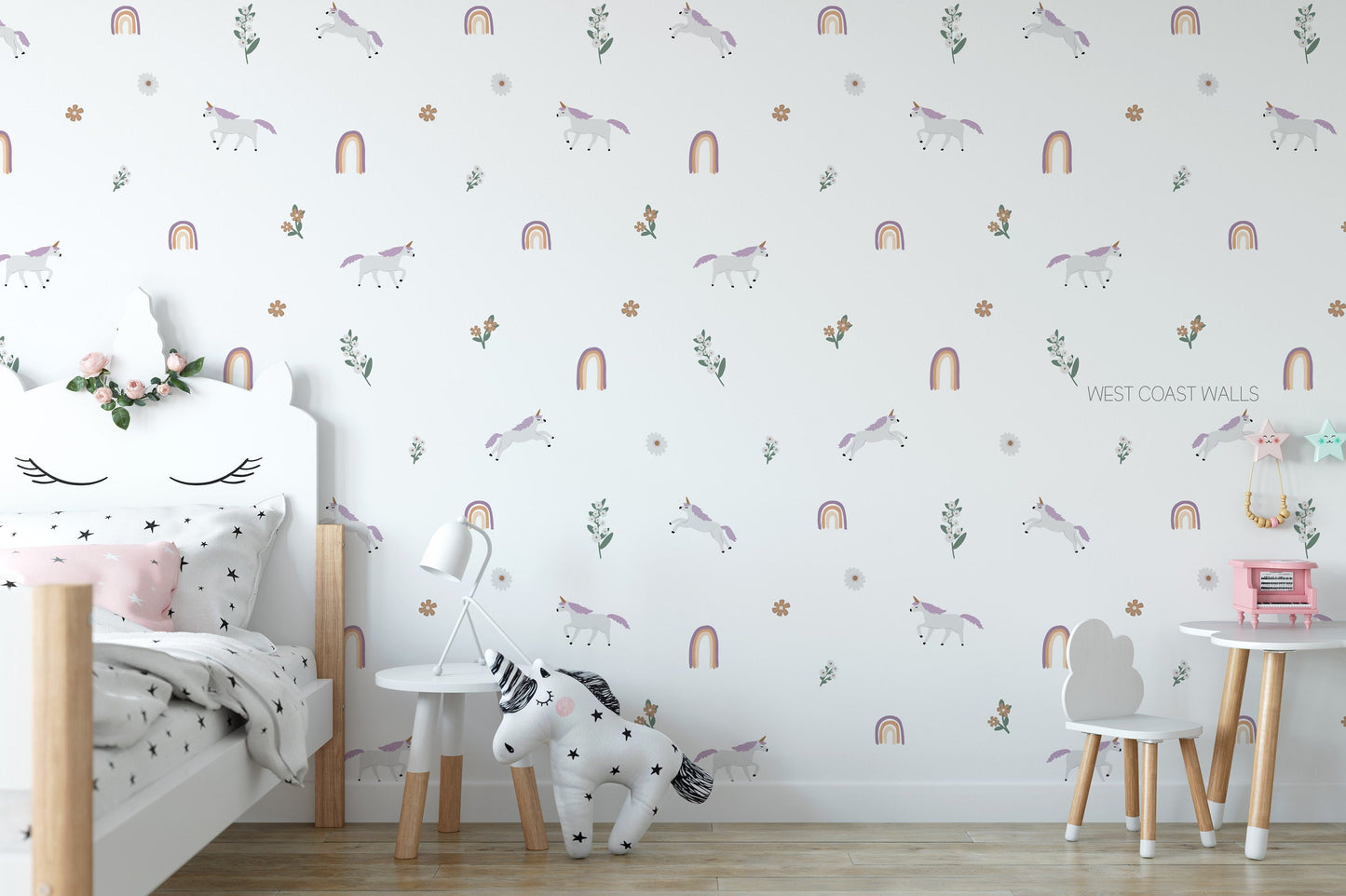 Cute muted unicorn decals with rainbows and flowers