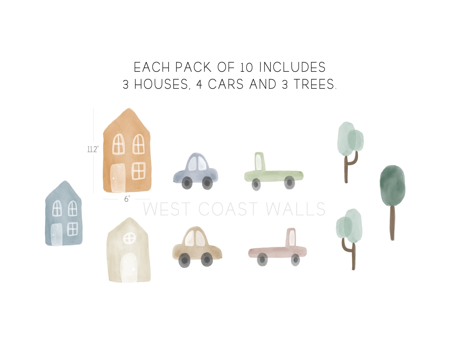 Neutral Village and Vehicles Removable Wall Decals