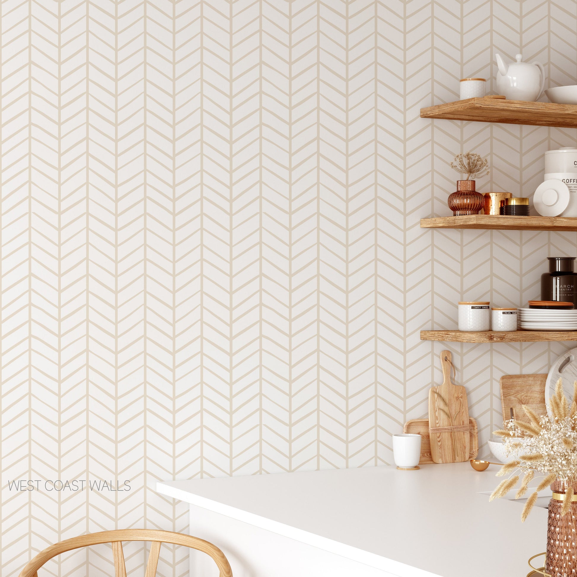 Neutral Herringbone Hand Drawn Wallpaper