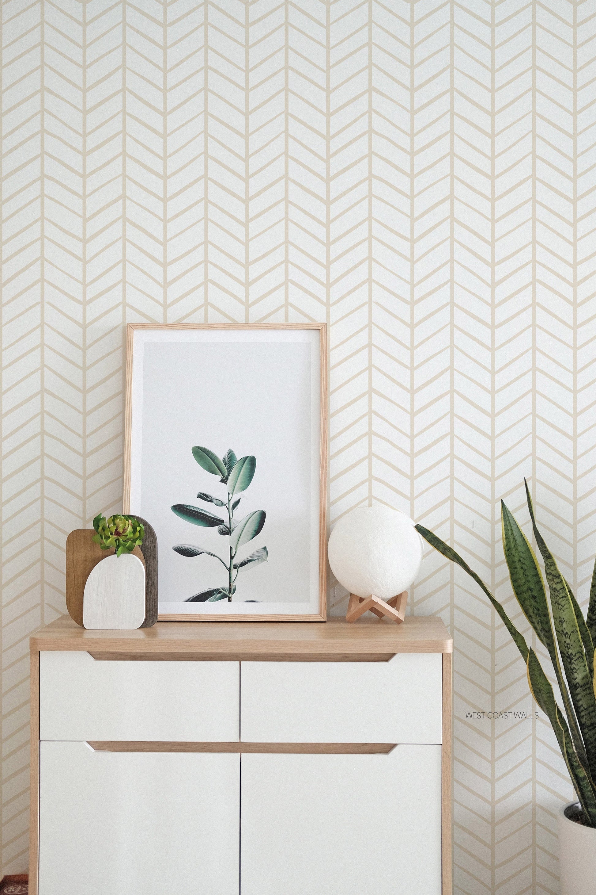 Neutral Herringbone Hand Drawn Wallpaper