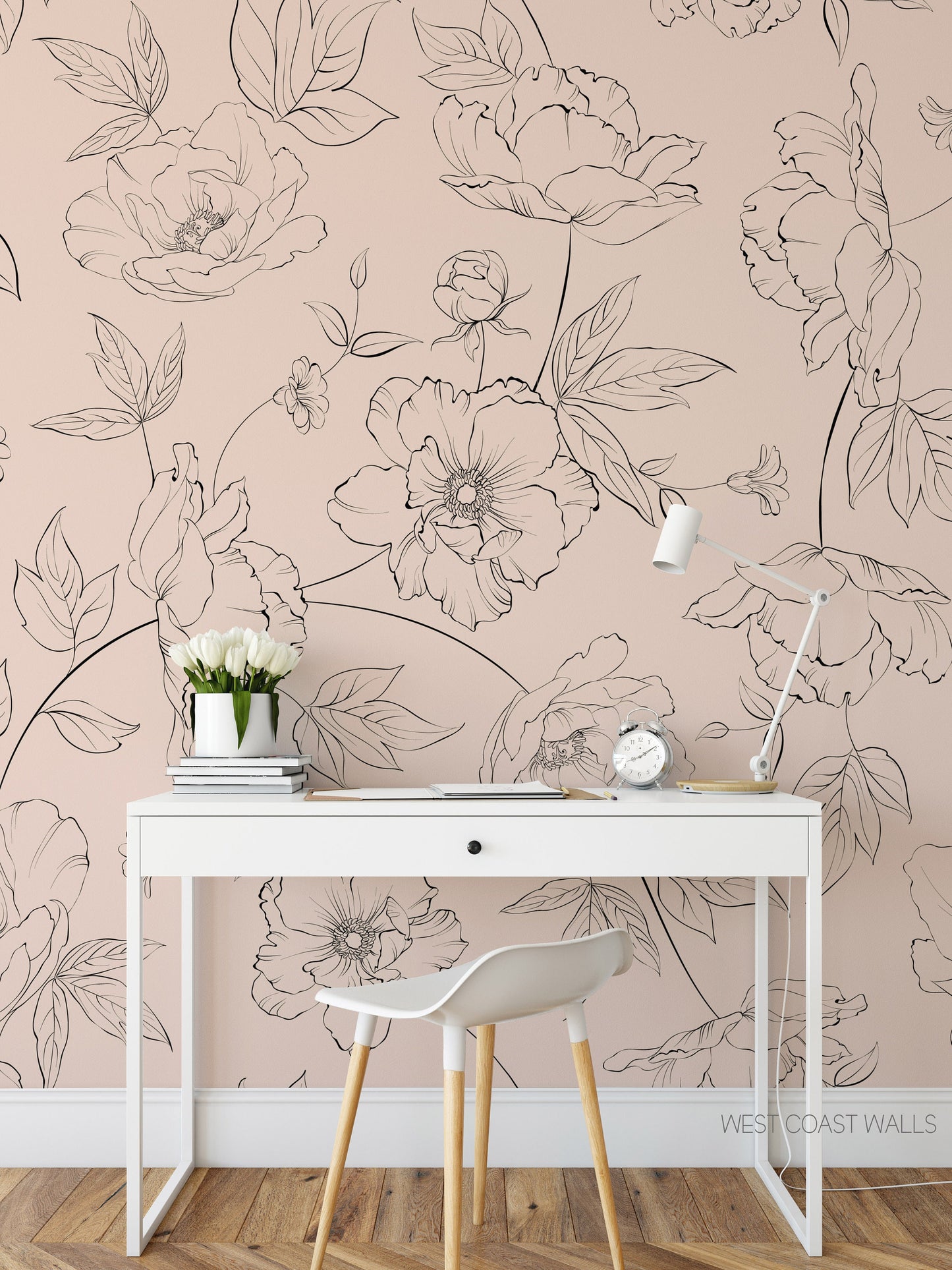 Large Delicate Drawn Floral Wallpaper