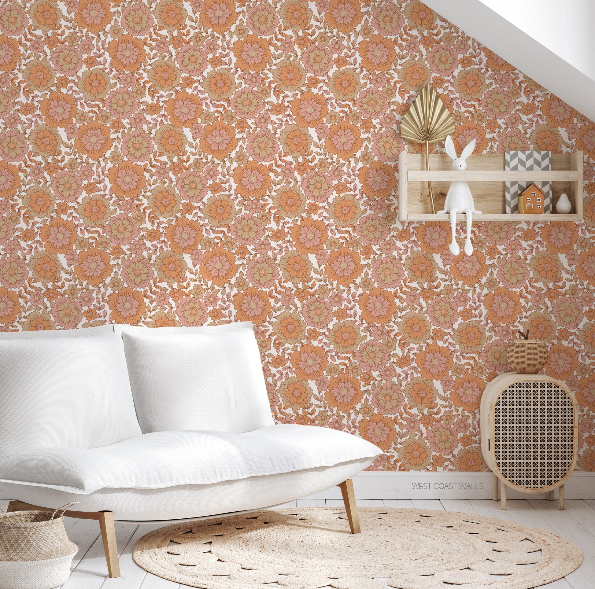 Groovy Retro Blooms Floral Wallpaper