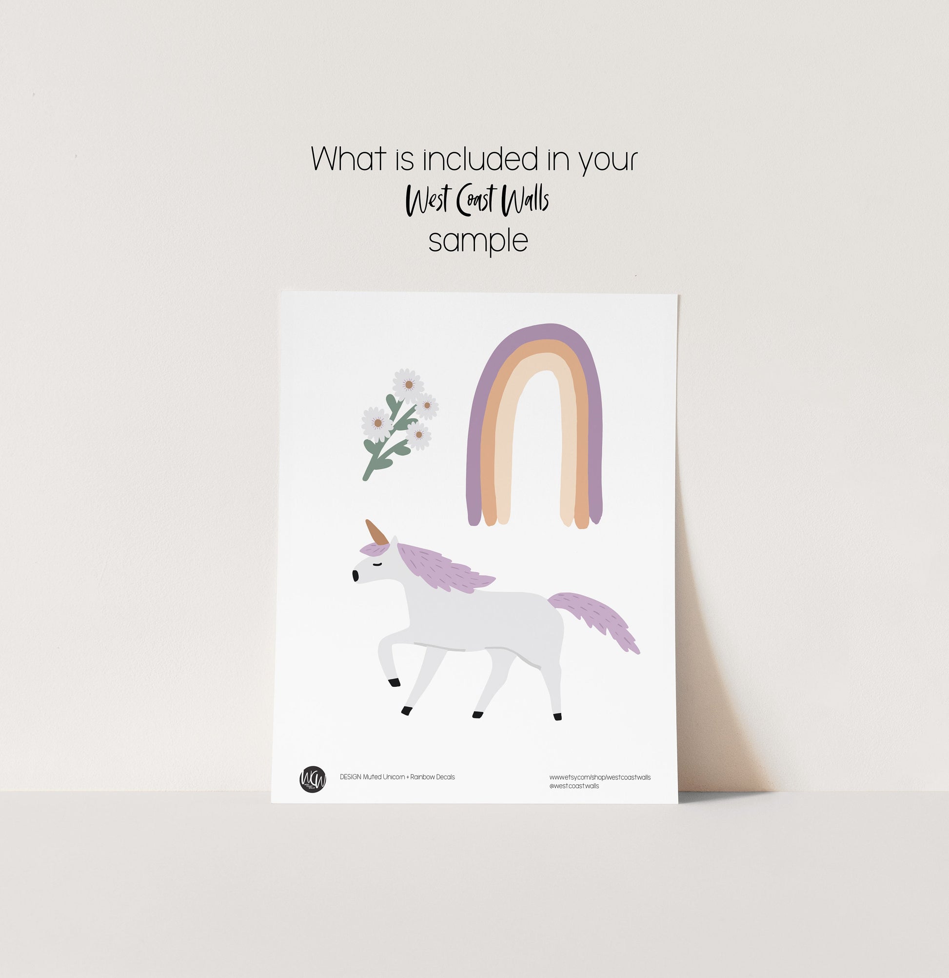 Muted Unicorn and Rainbow Removable Decals