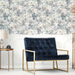 Blue Vintage Floral Wallpaper