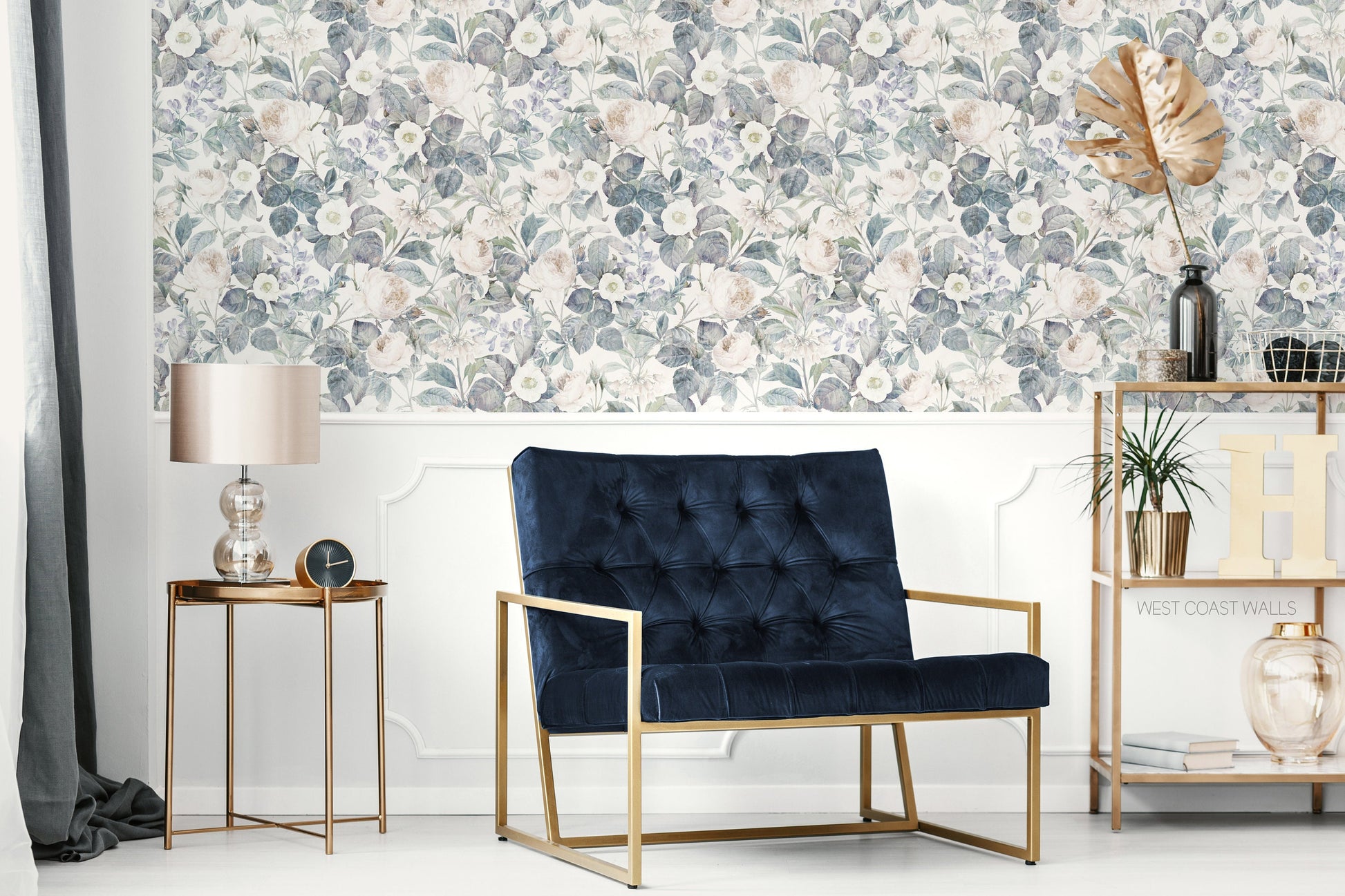 Blue Vintage Floral Wallpaper