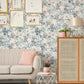 Blue Vintage Floral Wallpaper