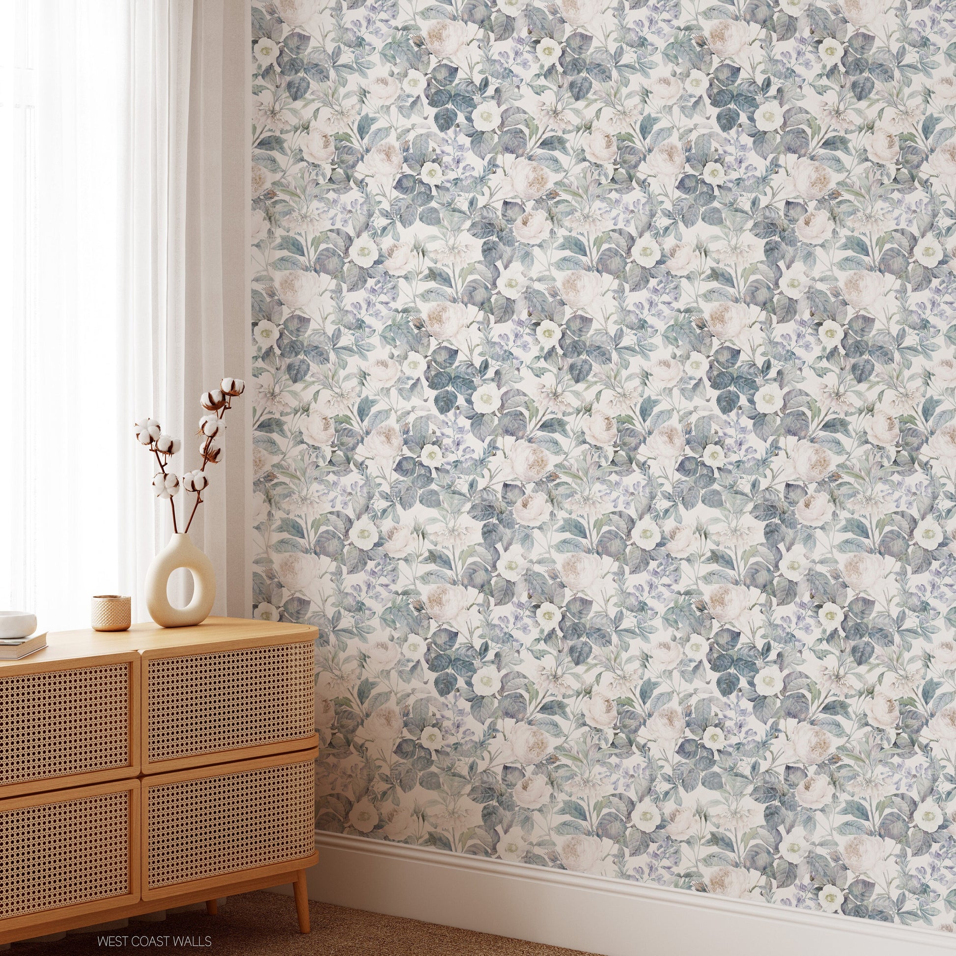 Blue Vintage Floral Wallpaper