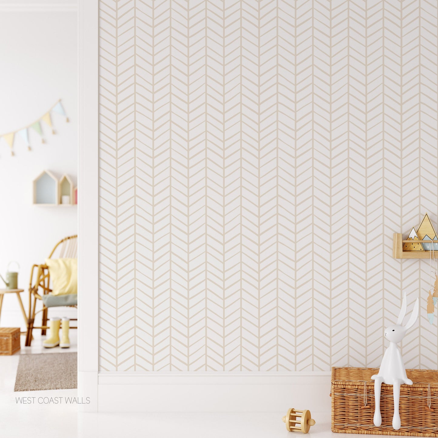 Neutral Herringbone Hand Drawn Wallpaper