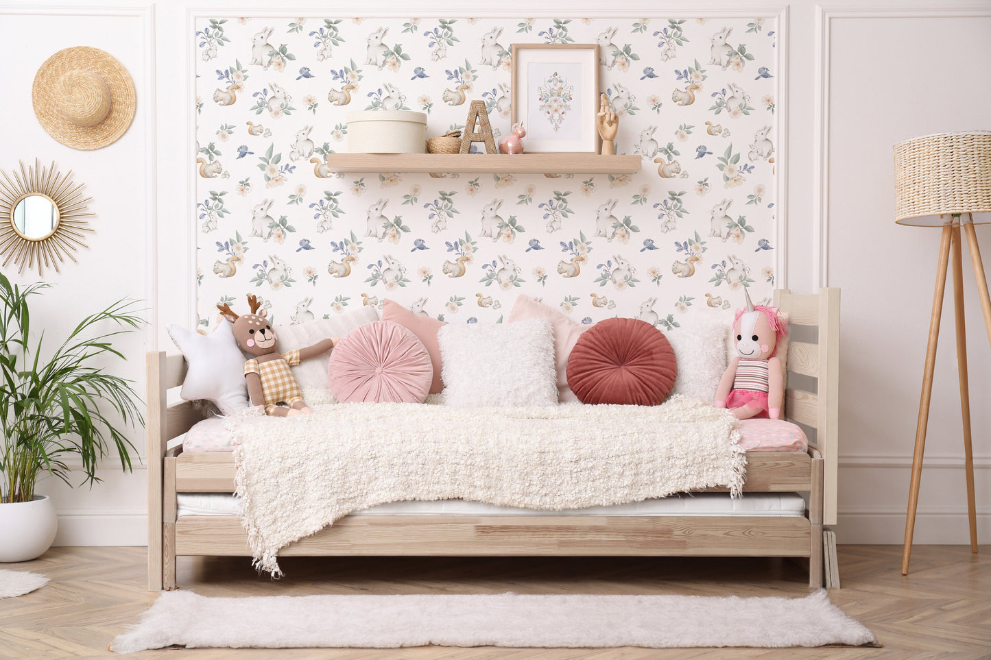 Pastel Floral Whimsical Woodland Wallpaper