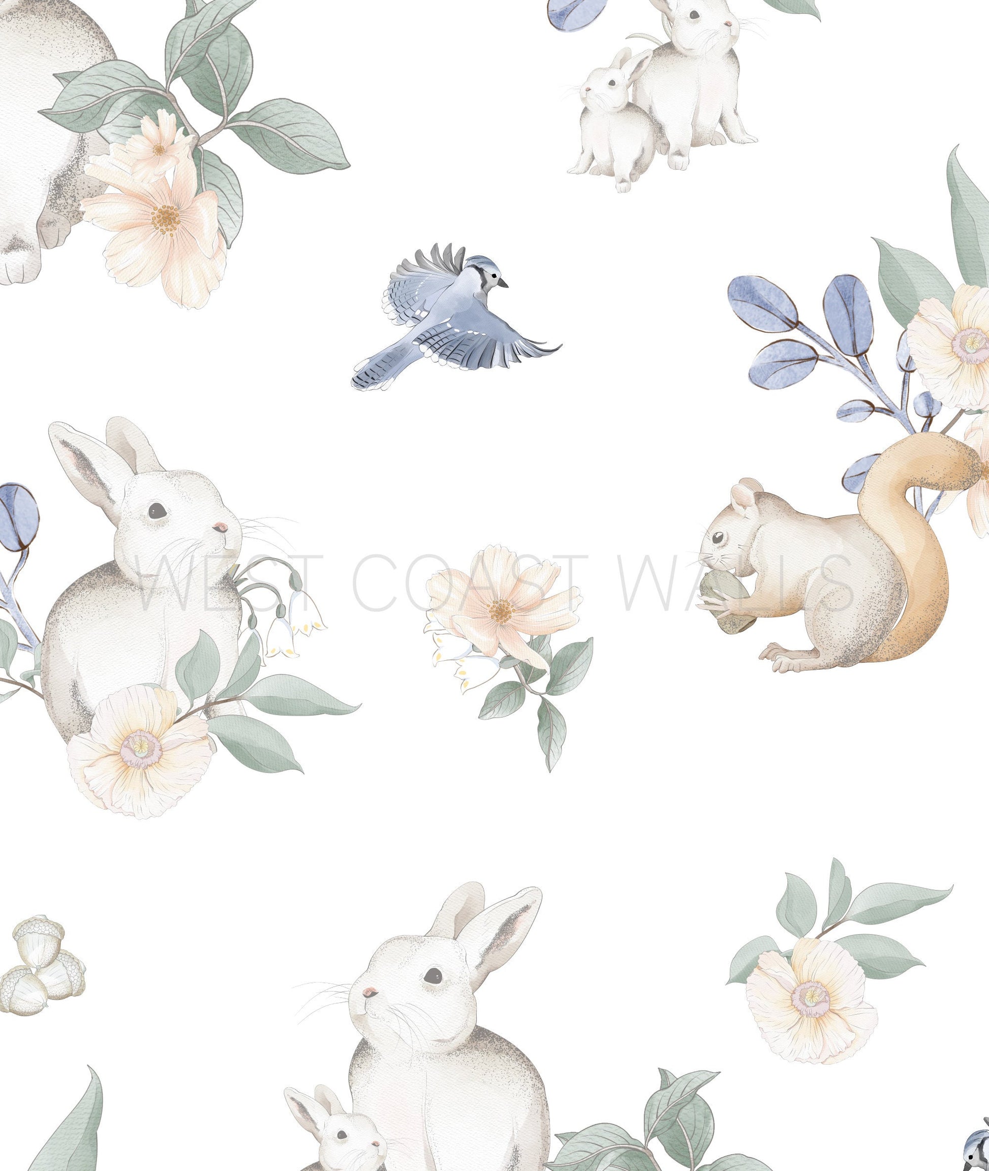 Pastel Floral Whimsical Woodland Wallpaper