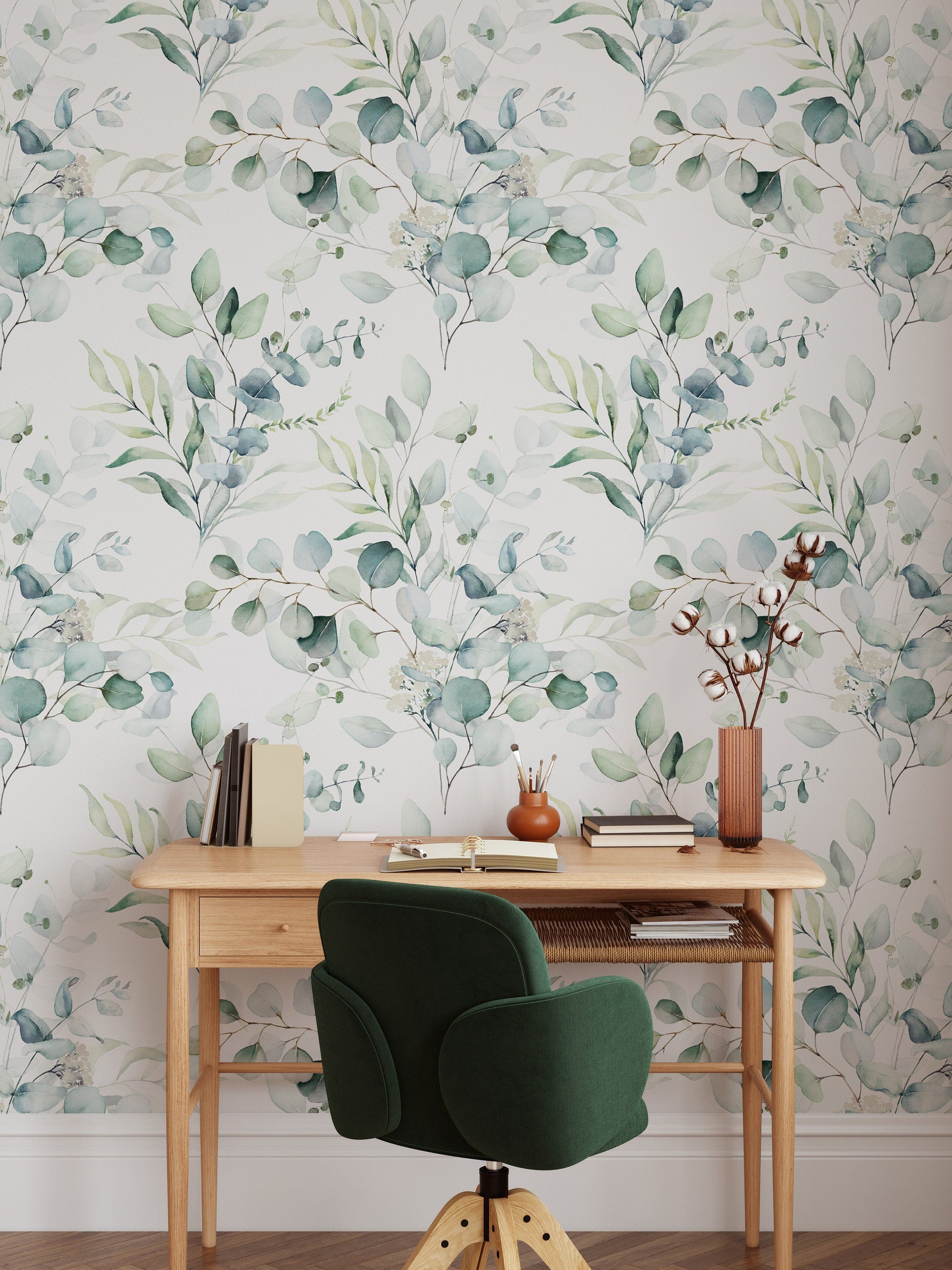 Watercolor Silver Dollar Eucalyptus Wallpaper