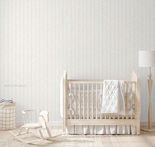 Neutral Herringbone Hand Drawn Wallpaper