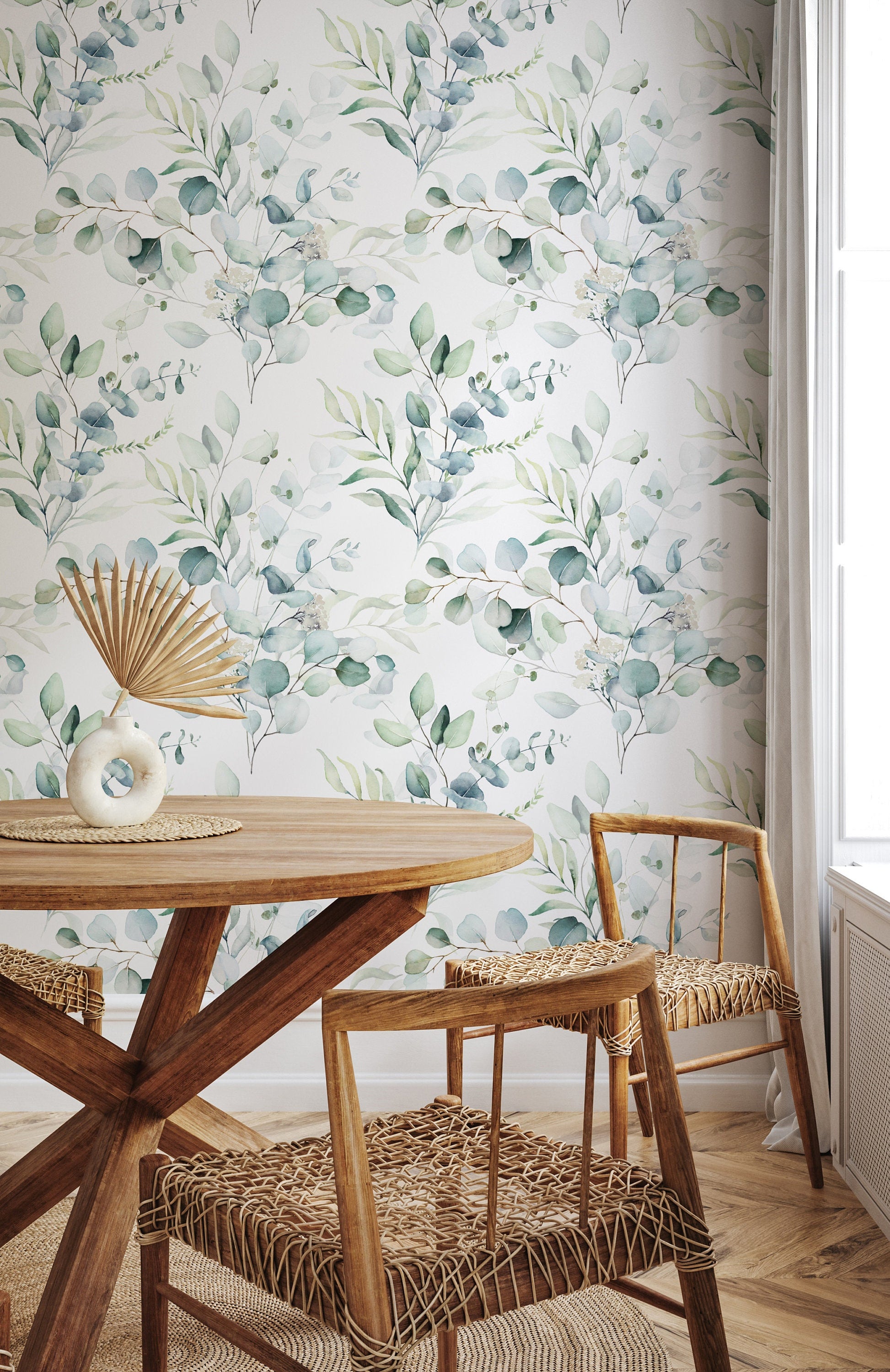 Watercolor Silver Dollar Eucalyptus Wallpaper