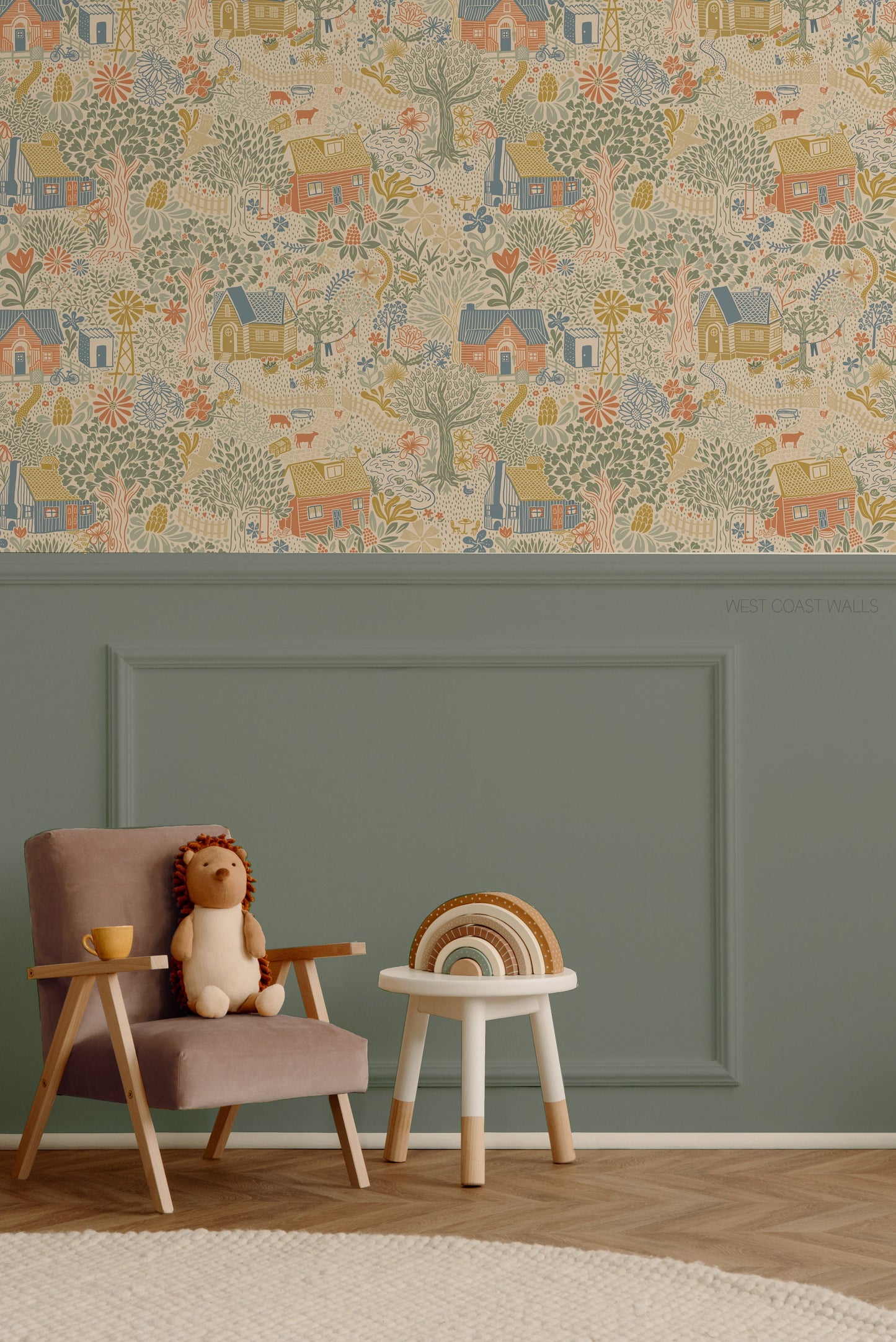 Little Woodland Village Wallpaper / Whimsical Village / Whimsy Wallpaper / Neutral Nursery Decor / Nursery Wallpaper