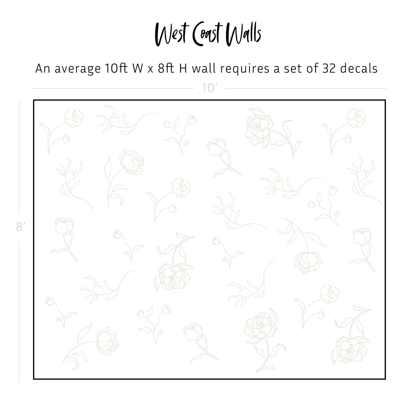 Minimal Peony Decals - Small / Simple Floral Decals / Minimal Line Art / Flower Wall Stickers / Removable Flowers / Peony Line Art