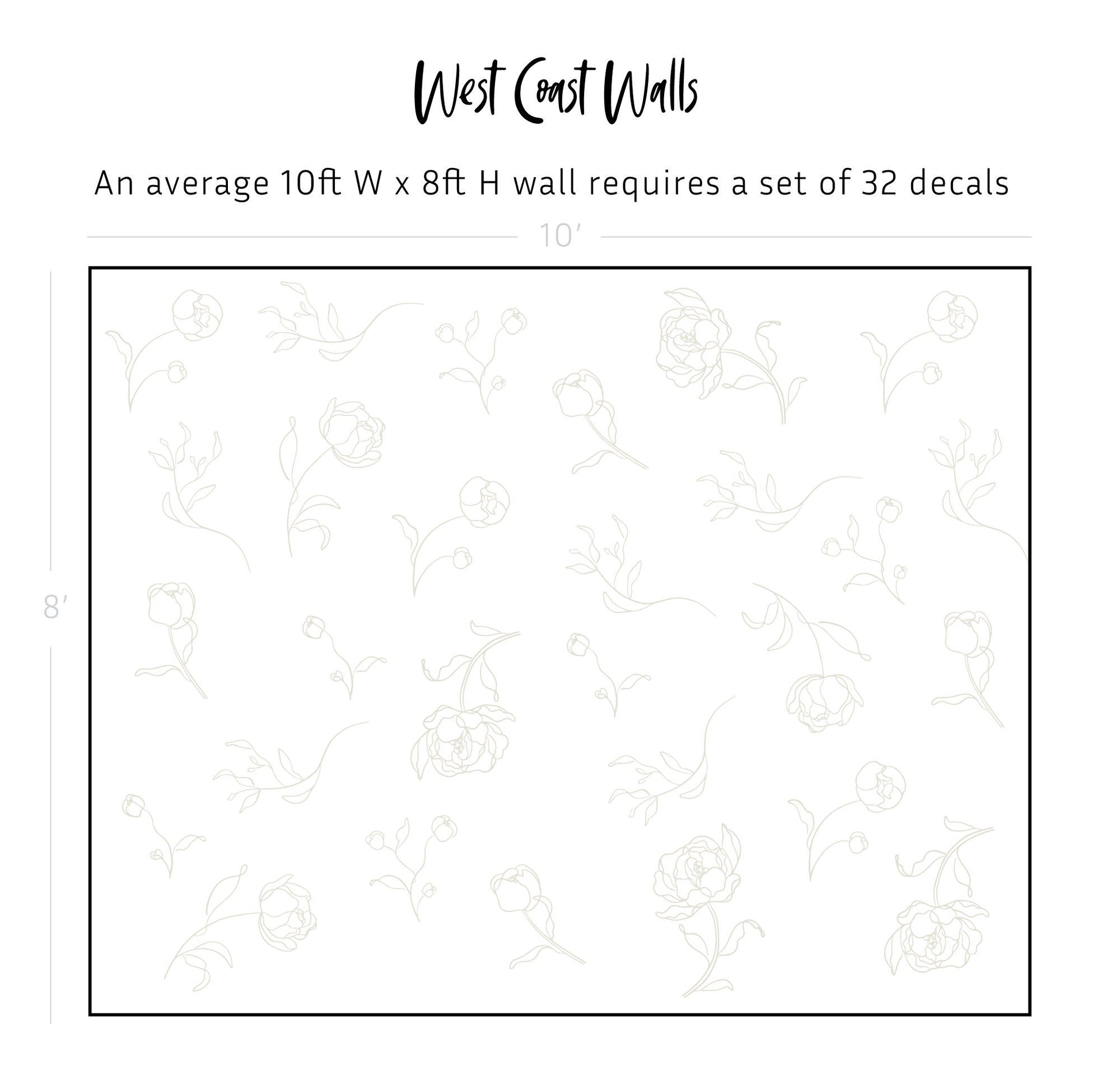 Minimal Peony Decals - Small / Simple Floral Decals / Minimal Line Art / Flower Wall Stickers / Removable Flowers / Peony Line Art