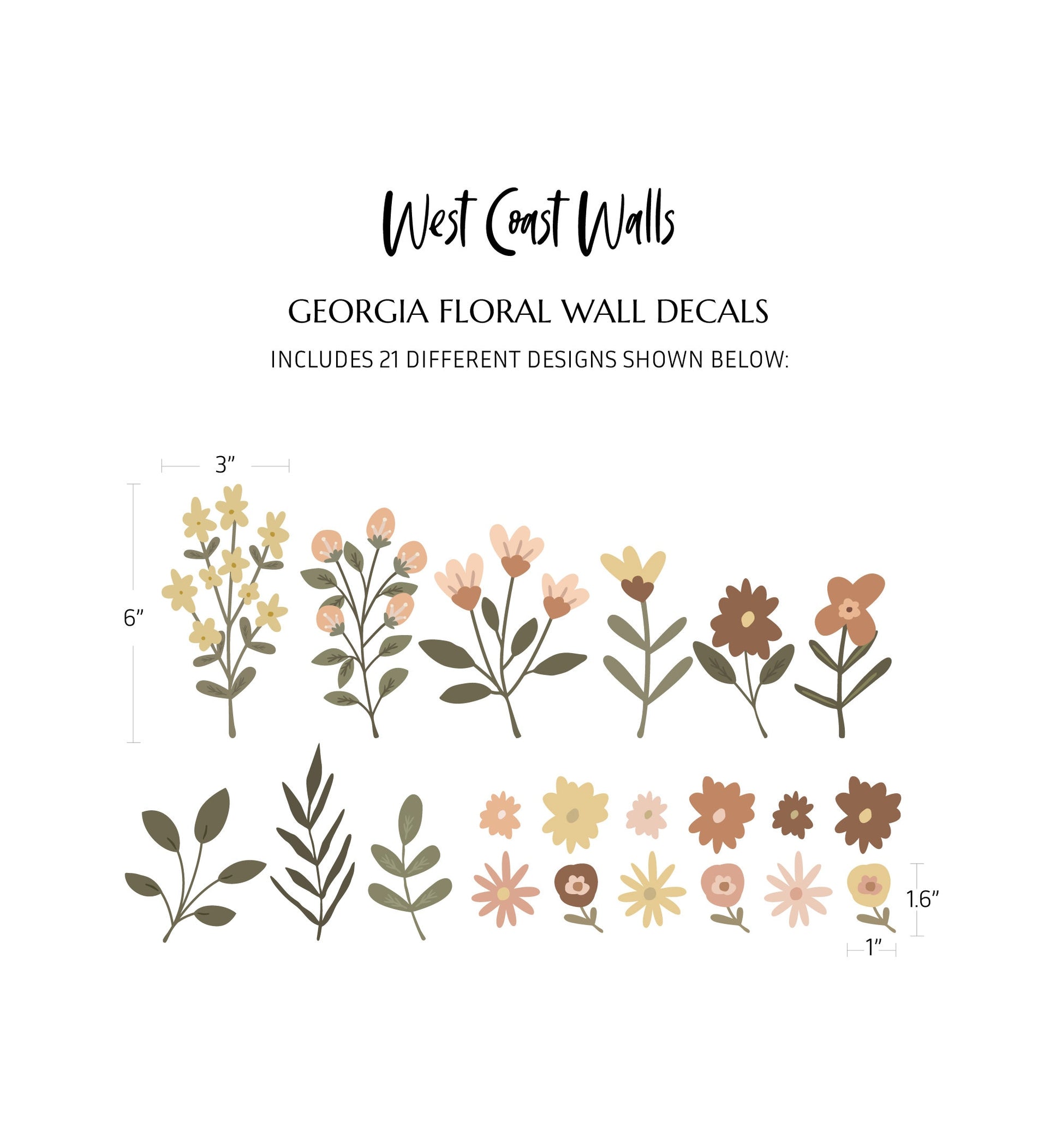 Georgia Wildflower Wall Decals / Removable Flower Wall Decals / Flower Wall Stickers / Floral Walls / Girls Nursery