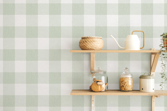 Soft Sage Gingham Check Wallpaper