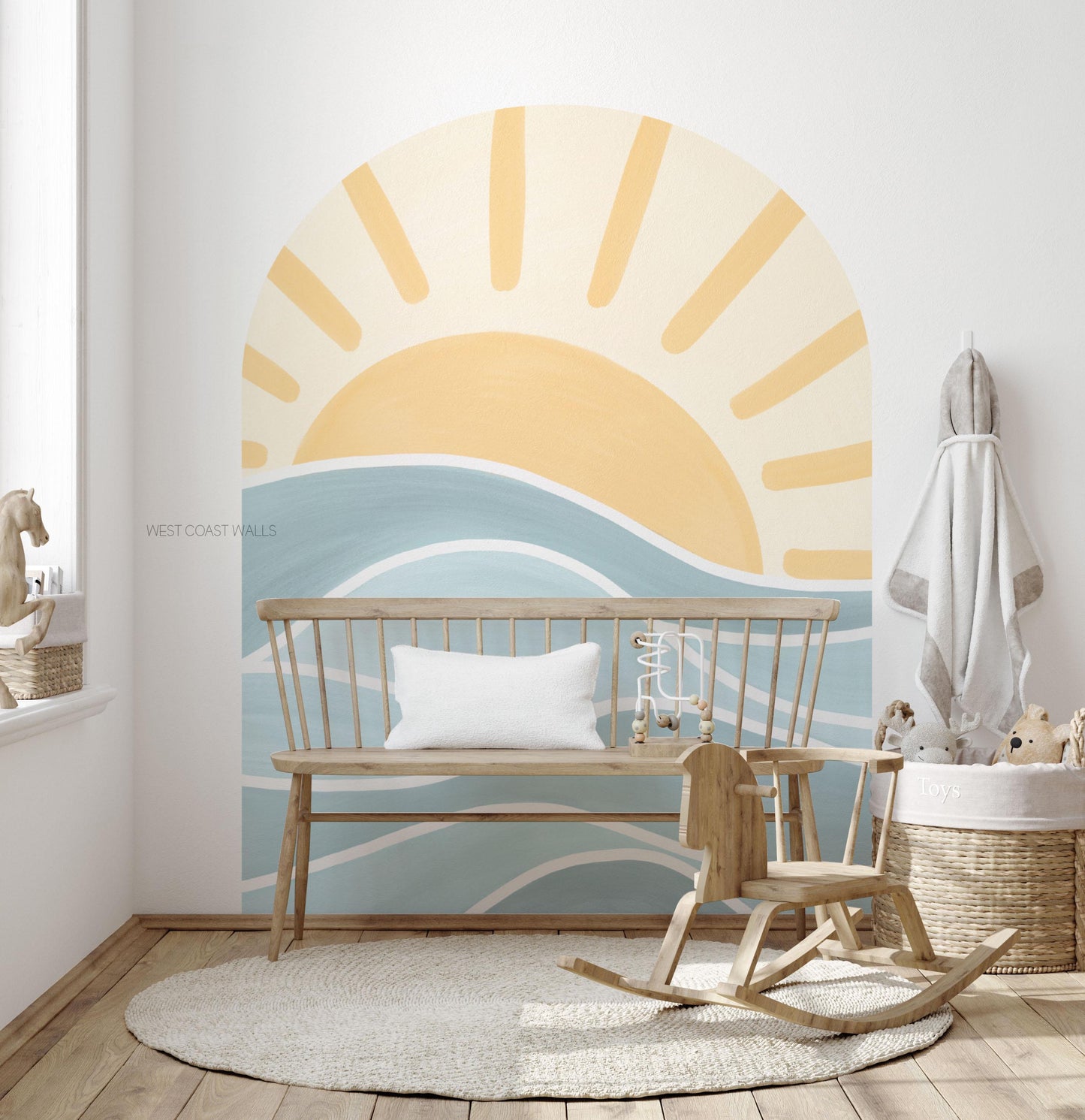 Sun and Sea Removable Arch Decal / Surf Theme / Watercolor Sun Decal / Sun Nursery Decor / Playroom Wall Decal / Nursery Wallpaper