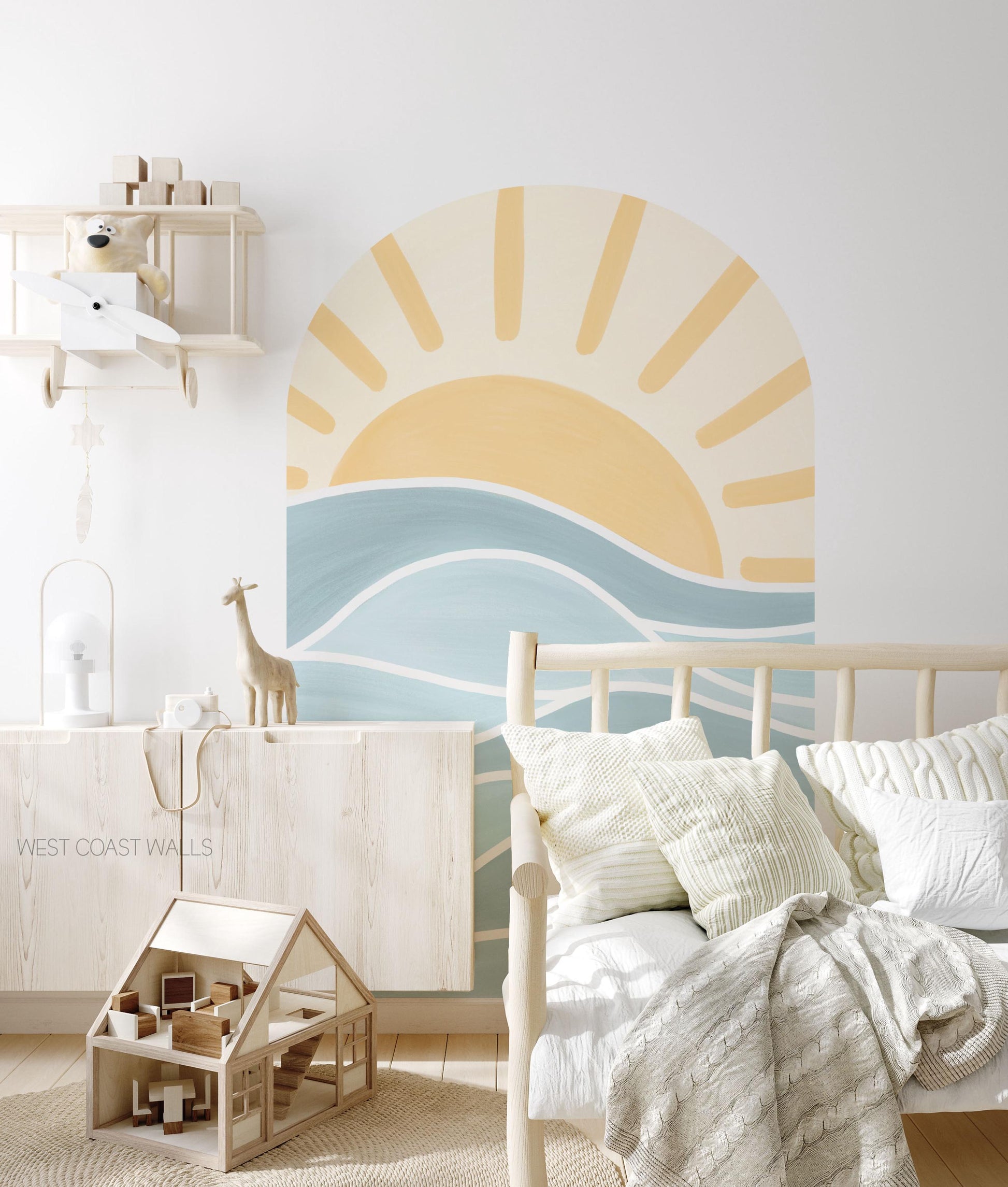 Sun and Sea Removable Arch Decal / Surf Theme / Watercolor Sun Decal / Sun Nursery Decor / Playroom Wall Decal / Nursery Wallpaper