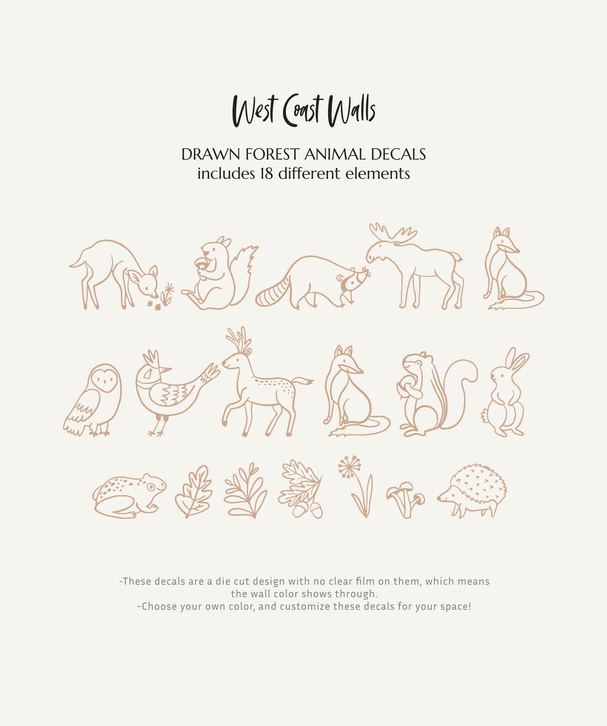 Drawn Forest Animals Removable Wall Decals