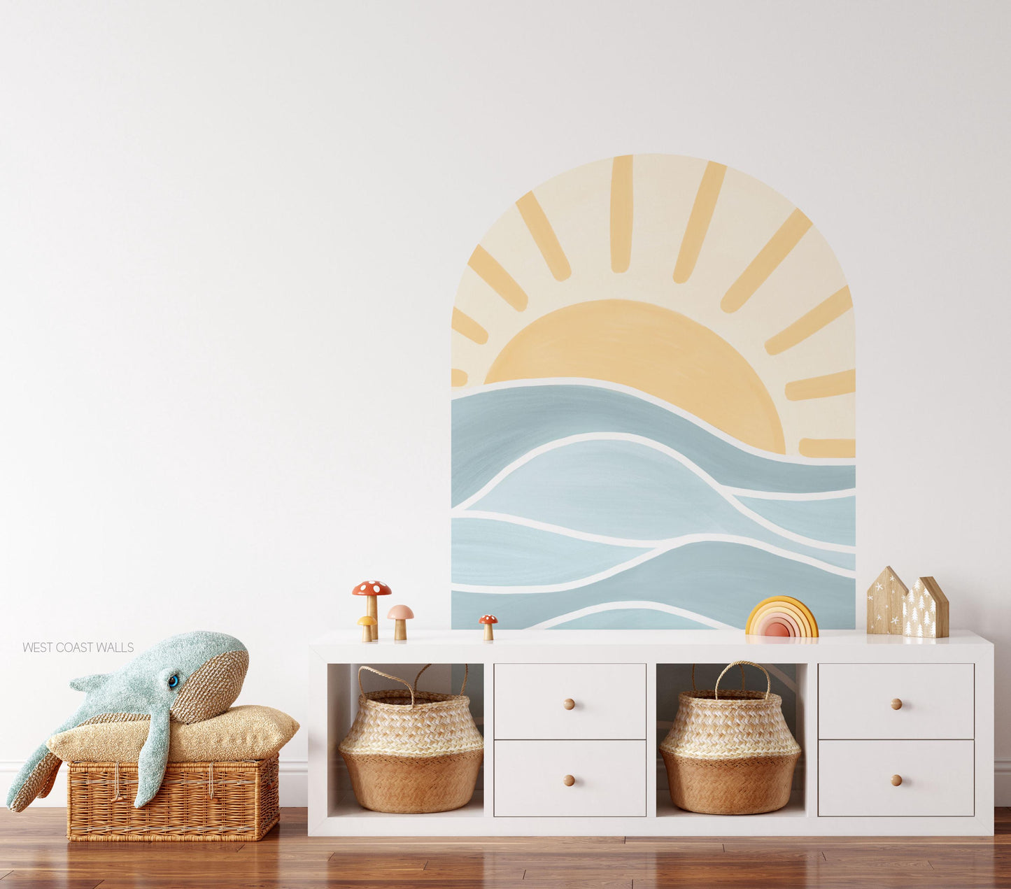 Sun and Sea Removable Arch Decal / Surf Theme / Watercolor Sun Decal / Sun Nursery Decor / Playroom Wall Decal / Nursery Wallpaper