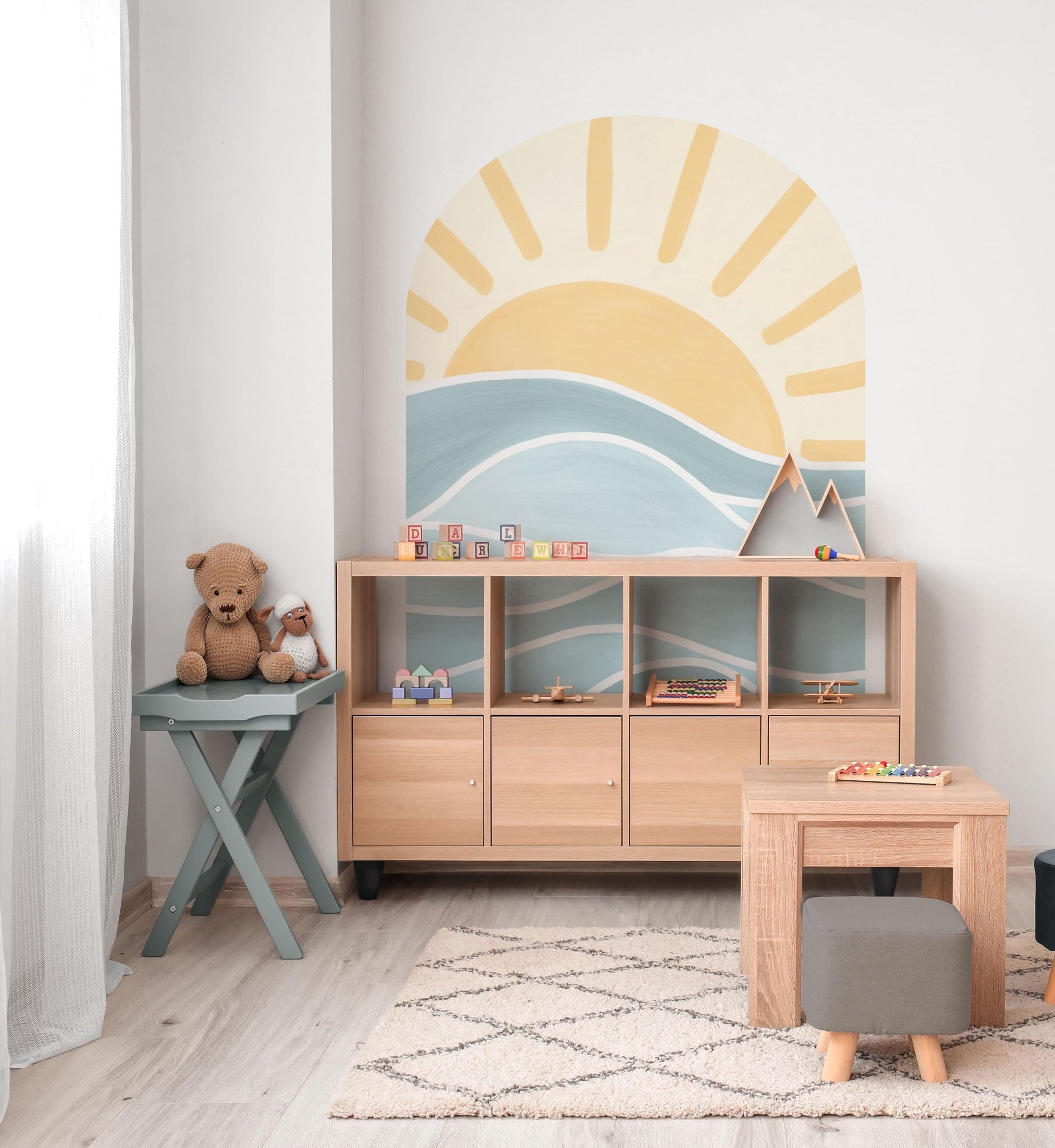 Sun and Sea Removable Arch Decal / Surf Theme / Watercolor Sun Decal / Sun Nursery Decor / Playroom Wall Decal / Nursery Wallpaper