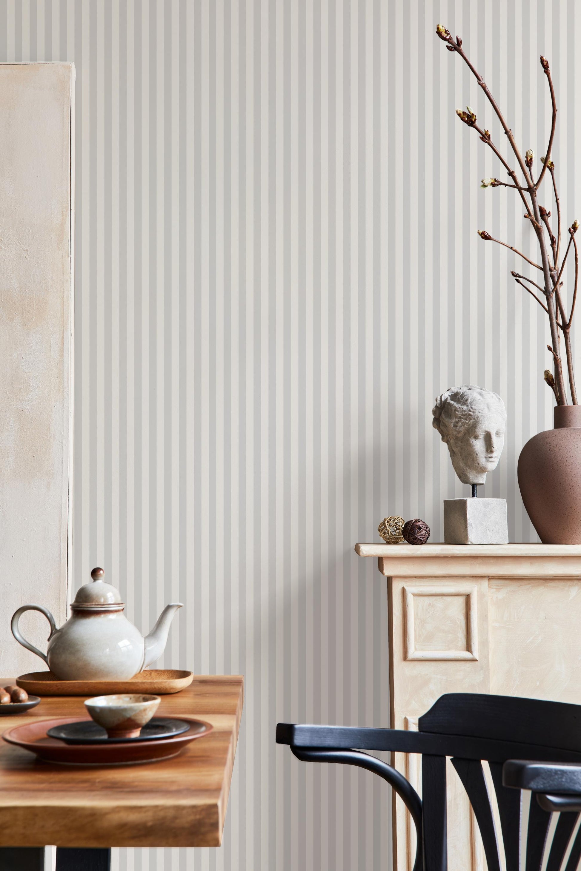 Grey and White Stripe Wallpaper / Custom Color Wallpaper / Striped Wallpaper / Pinstripe Wallpaper / Vintage Pinstripes