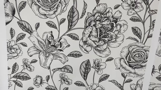 Rose and Hydrangea Drawn Floral Wallpaper