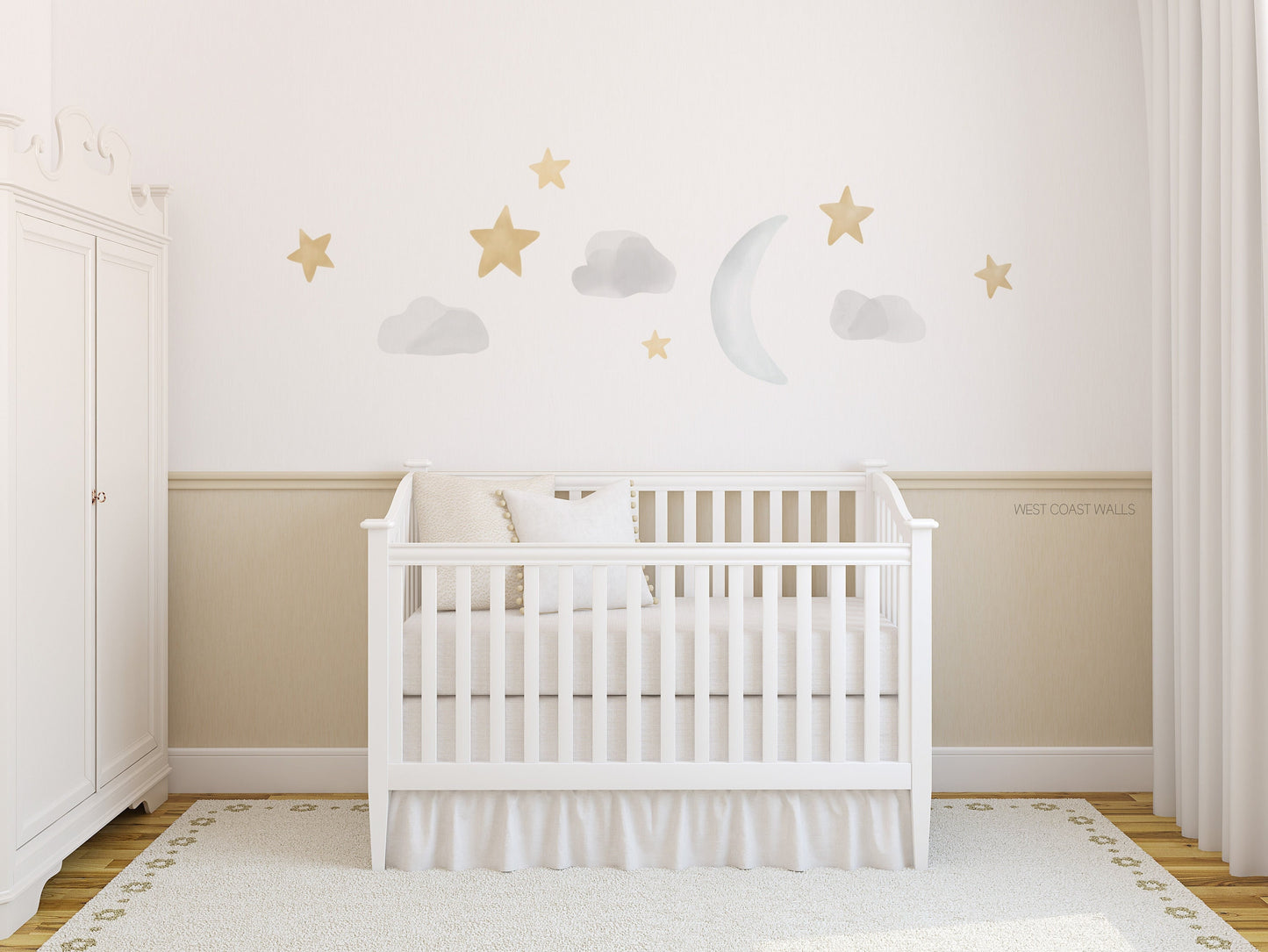 Watercolor Moon and Stars Removable Nursery Decals