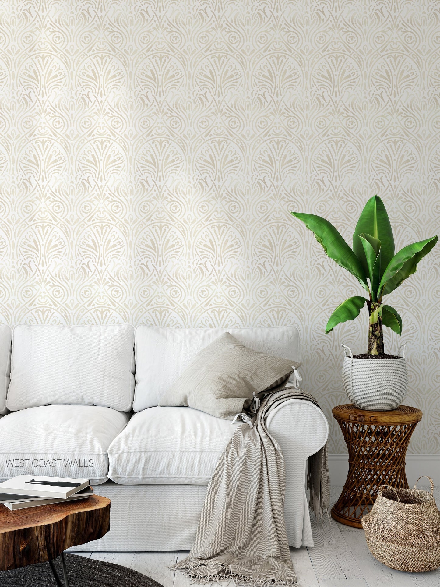 Hand Drawn Damask Neutral Wallpaper