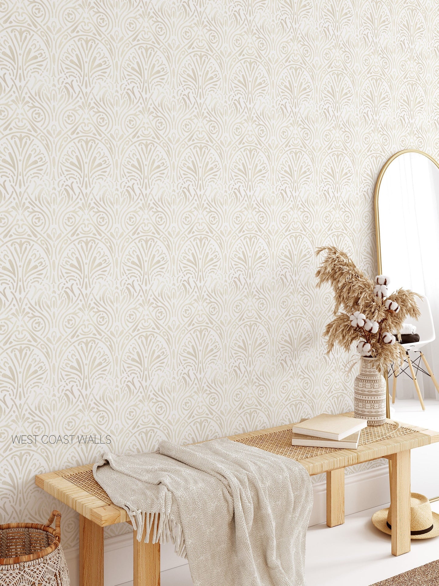 Hand Drawn Damask Neutral Wallpaper