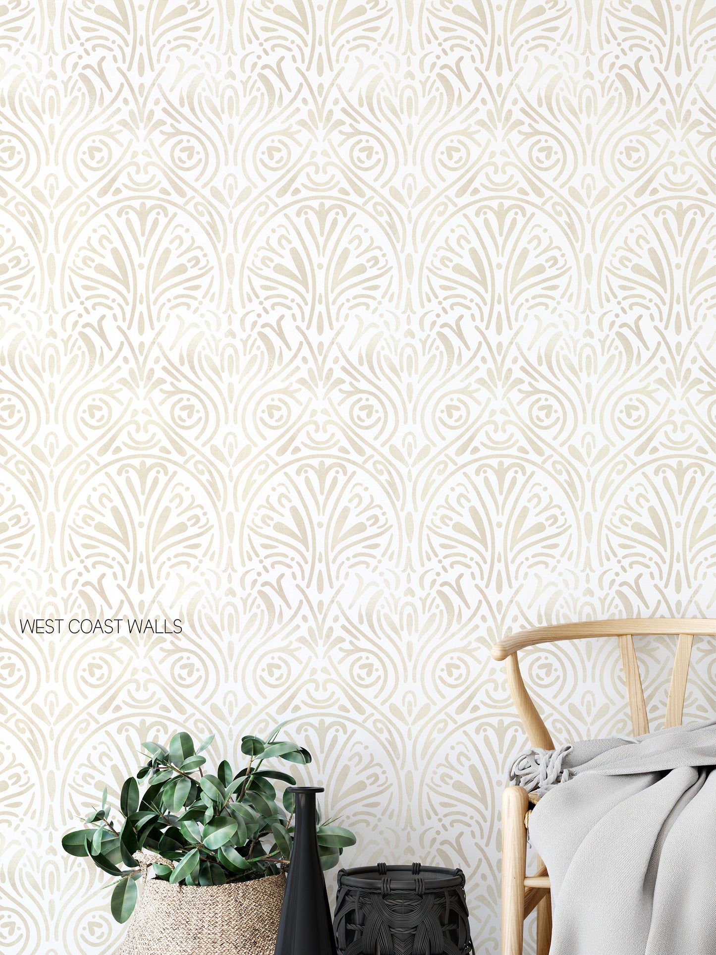 Hand Drawn Damask Neutral Wallpaper