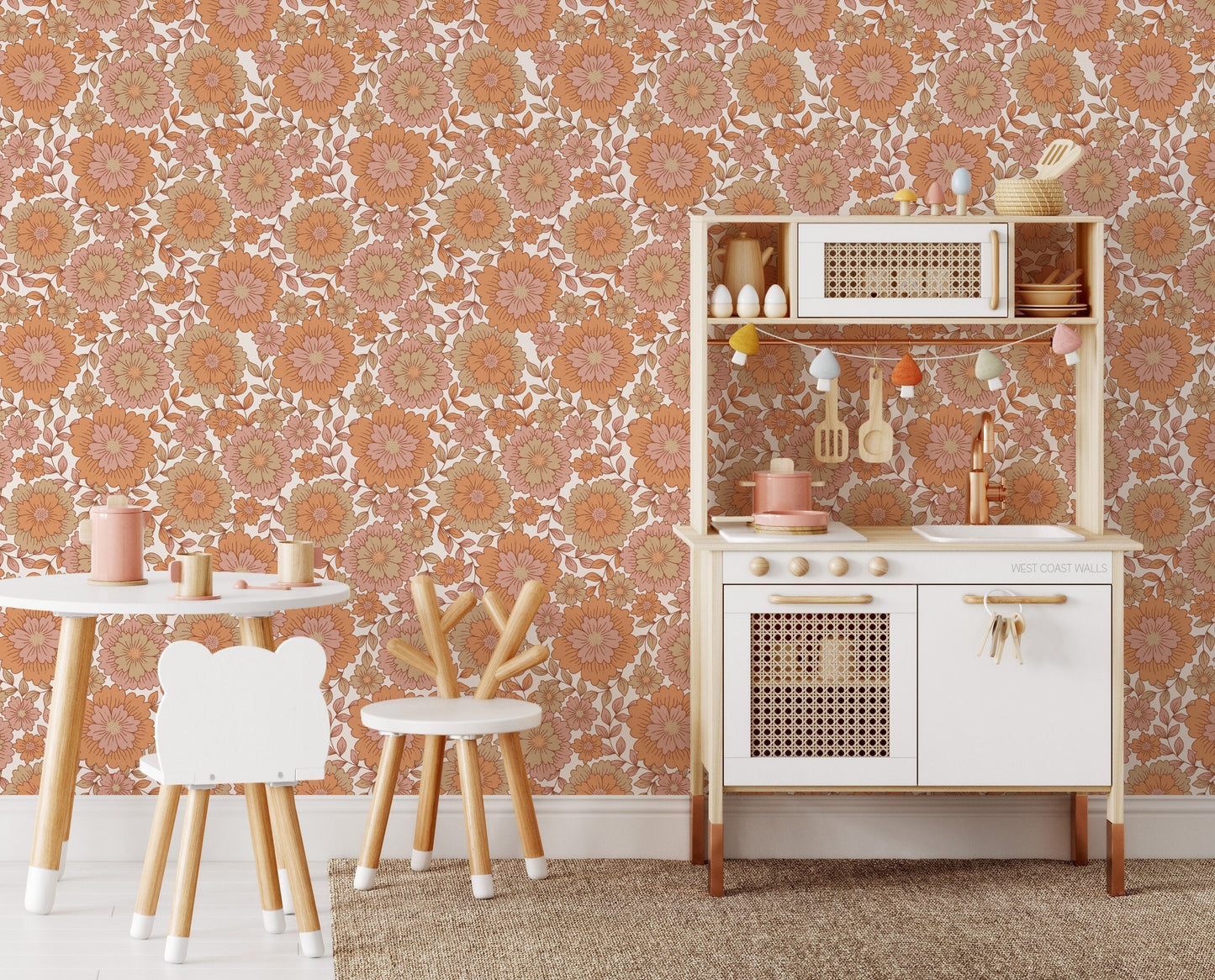 Groovy Retro Blooms Floral Wallpaper